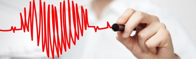 Herzfrequenz-EKG-Grafik mit rotem Stift: Vitalität, Gesundheit, Fitness-Ernährung.