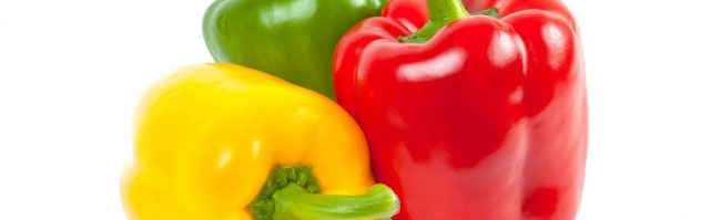 Rote, gelbe und grüne Paprika für gesunde Ernährung und Fitness.